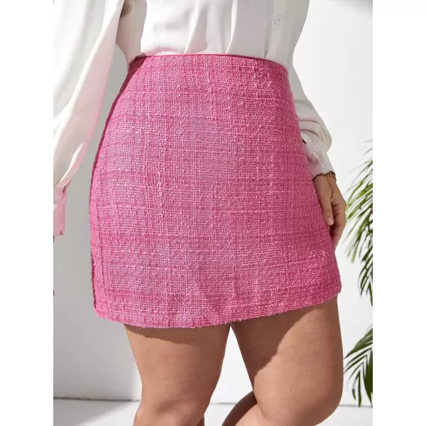 WDIRARA Women's Plus Size Plaid Button Tweed Skirt Casual High Waist Skirts