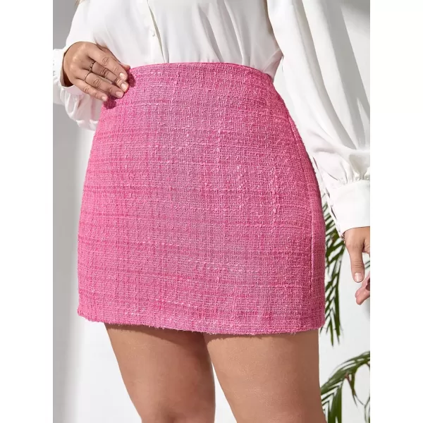 WDIRARA Women's Plus Size Plaid Button Tweed Skirt Casual High Waist Skirts