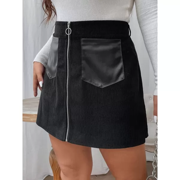 WDIRARA Women's Plus Size Plaid Button Tweed Skirt Casual High Waist Skirts