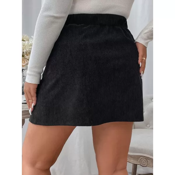 WDIRARA Women's Plus Size Plaid Button Tweed Skirt Casual High Waist Skirts