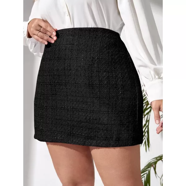WDIRARA Women's Plus Size Plaid Button Tweed Skirt Casual High Waist Skirts