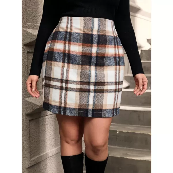 WDIRARA Women's Plus Size Plaid High Waist Button Front Skirt Elegant Skirts