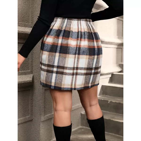 WDIRARA Women's Plus Size Plaid High Waist Button Front Skirt Elegant Skirts
