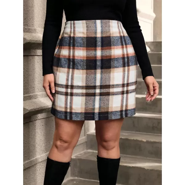 WDIRARA Women's Plus Size Plaid High Waist Button Front Skirt Elegant Skirts