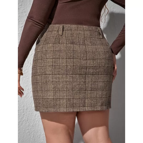 WDIRARA Women's Plus Size Plaid High Waist Button Front Skirt Elegant Skirts