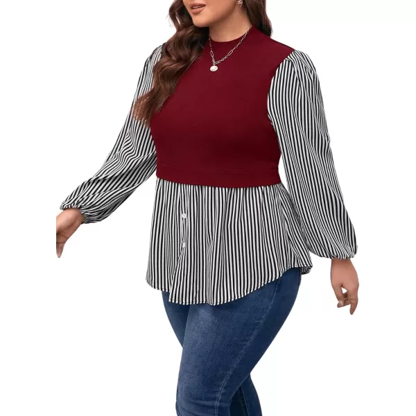 WDIRARA Women's Plus Size Plaid Long Sleeve Ruffle Hem Collared Casual Blouse Top