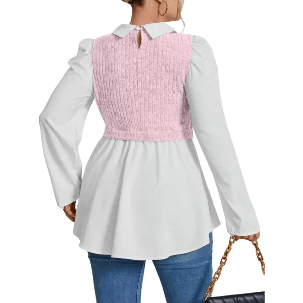 WDIRARA Women's Plus Size Plaid Long Sleeve Ruffle Hem Collared Casual Blouse Top