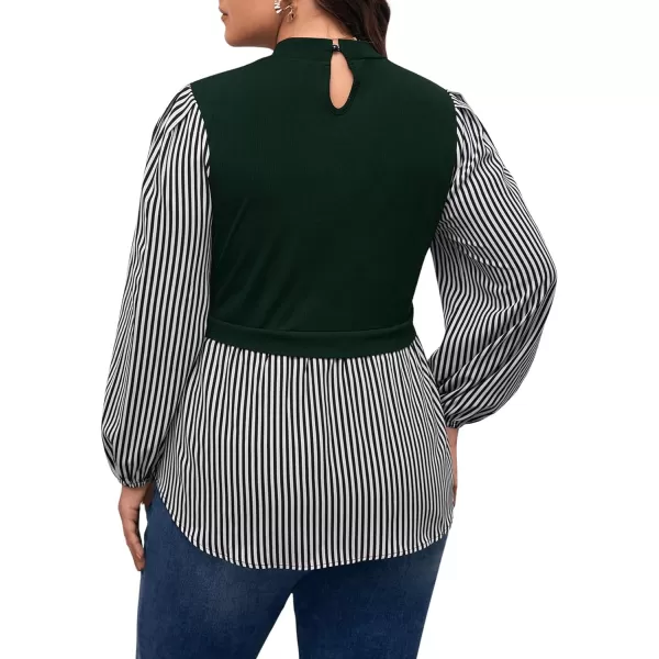 WDIRARA Women's Plus Size Plaid Long Sleeve Ruffle Hem Collared Casual Blouse Top