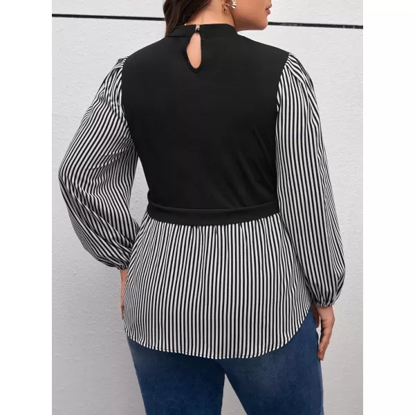 WDIRARA Women's Plus Size Plaid Long Sleeve Ruffle Hem Collared Casual Blouse Top