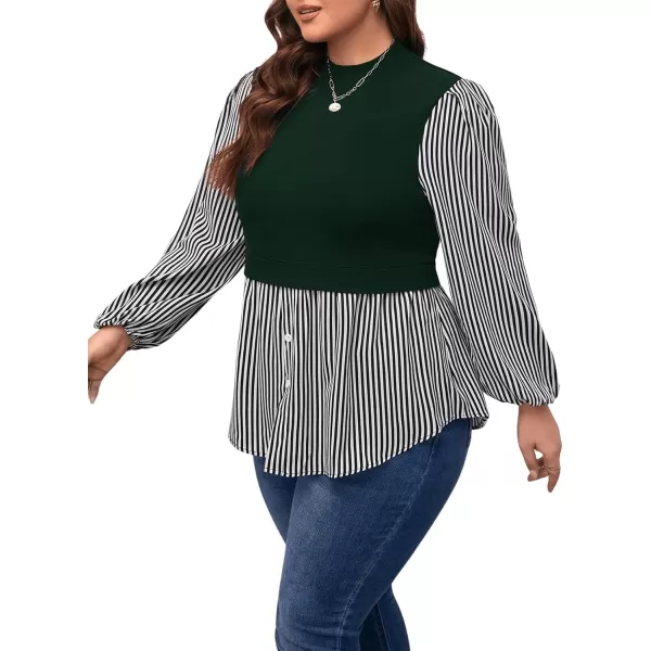 WDIRARA Women's Plus Size Plaid Long Sleeve Ruffle Hem Collared Casual Blouse Top
