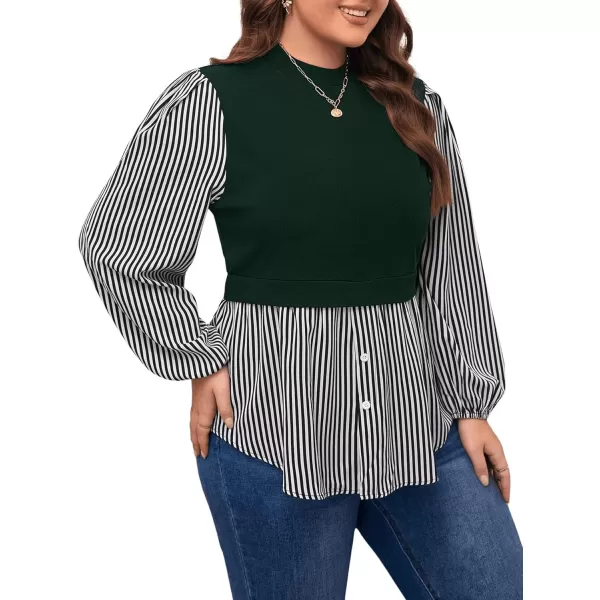 WDIRARA Women's Plus Size Plaid Long Sleeve Ruffle Hem Collared Casual Blouse Top
