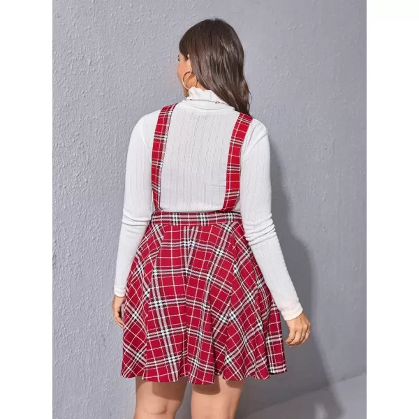 WDIRARA Women's Plus Size Plaid Pinafore Skirt Overall Skater Suspender Skirt