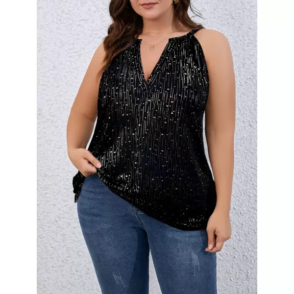 WDIRARA Women's Plus Size Printed Notched V Neck Sleeveless Cami Top Summer Camisole