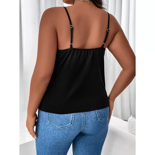 WDIRARA Women's Plus Size Rhinestone Crisscross Spaghetti Strap Cami Top