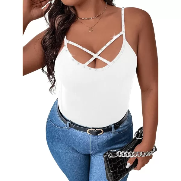 WDIRARA Women's Plus Size Rhinestone Crisscross Spaghetti Strap Cami Top