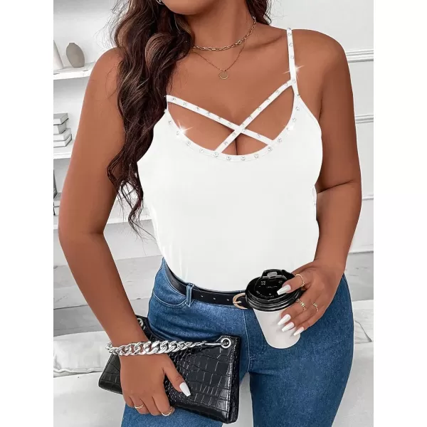 WDIRARA Women's Plus Size Rhinestone Crisscross Spaghetti Strap Cami Top