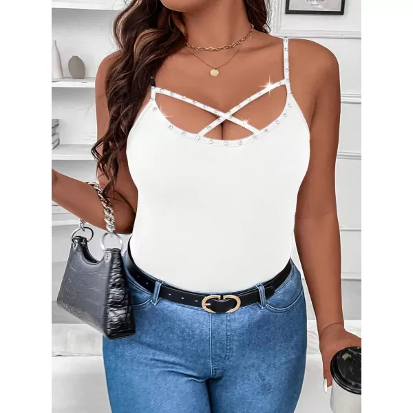 WDIRARA Women's Plus Size Rhinestone Crisscross Spaghetti Strap Cami Top