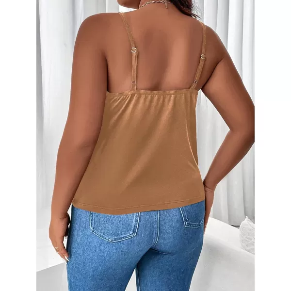 WDIRARA Women's Plus Size Rhinestone Crisscross Spaghetti Strap Cami Top