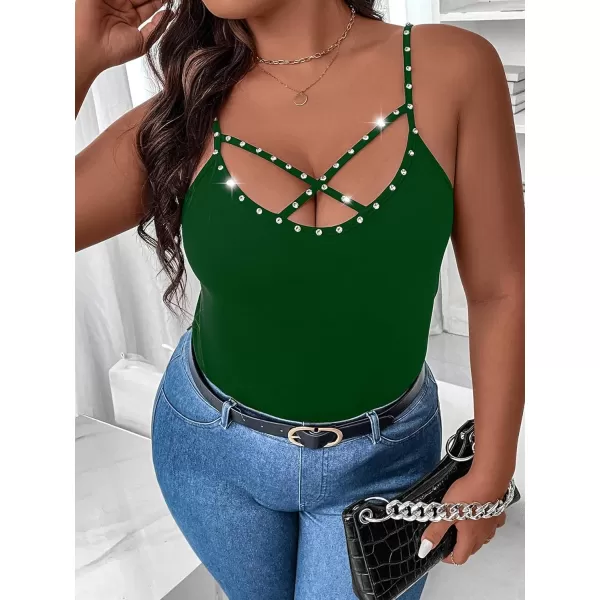 WDIRARA Women's Plus Size Rhinestone Crisscross Spaghetti Strap Cami Top