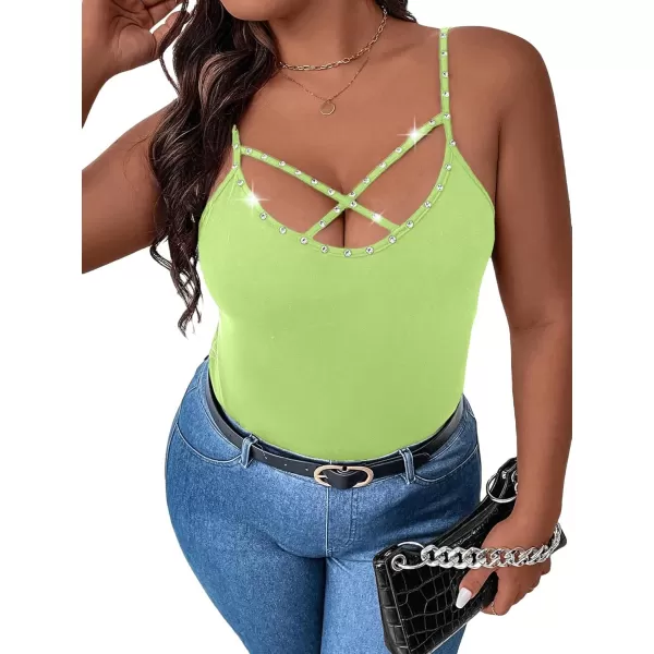 WDIRARA Women's Plus Size Rhinestone Crisscross Spaghetti Strap Cami Top