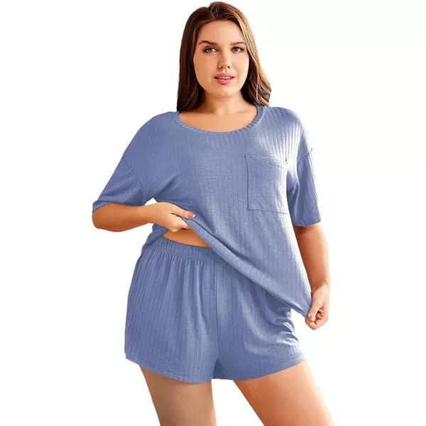 WDIRARA Women's Plus Size Ribbed Short Sleeve Top and Shorts Pajama Set Loungewear