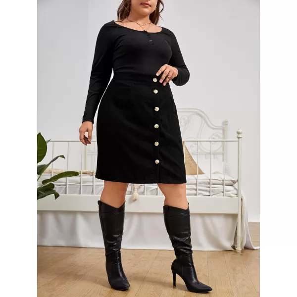 WDIRARA Women's Plus Size Ribbed Slit High Waisted Elegant Work Midi Pencil Skirt