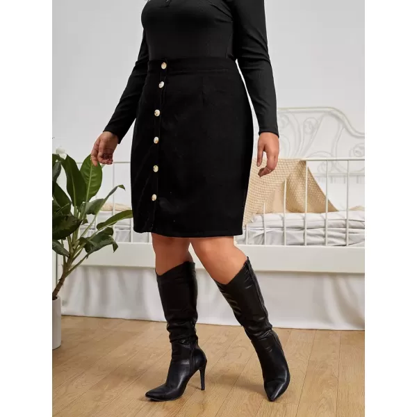 WDIRARA Women's Plus Size Ribbed Slit High Waisted Elegant Work Midi Pencil Skirt