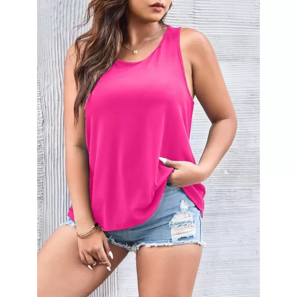 WDIRARA Women's Plus Size Round Neck Tops Cut Out Backless Sleeveless Tank Tops Casual Basic T Shirt