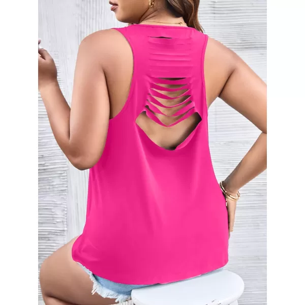 WDIRARA Women's Plus Size Round Neck Tops Cut Out Backless Sleeveless Tank Tops Casual Basic T Shirt