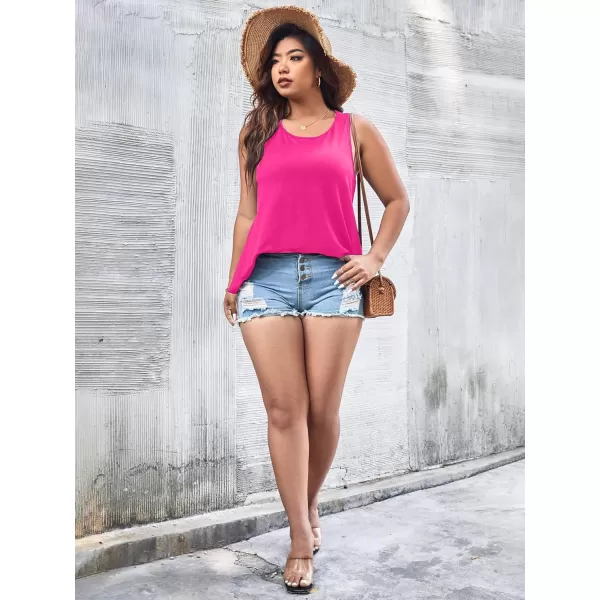 WDIRARA Women's Plus Size Round Neck Tops Cut Out Backless Sleeveless Tank Tops Casual Basic T Shirt
