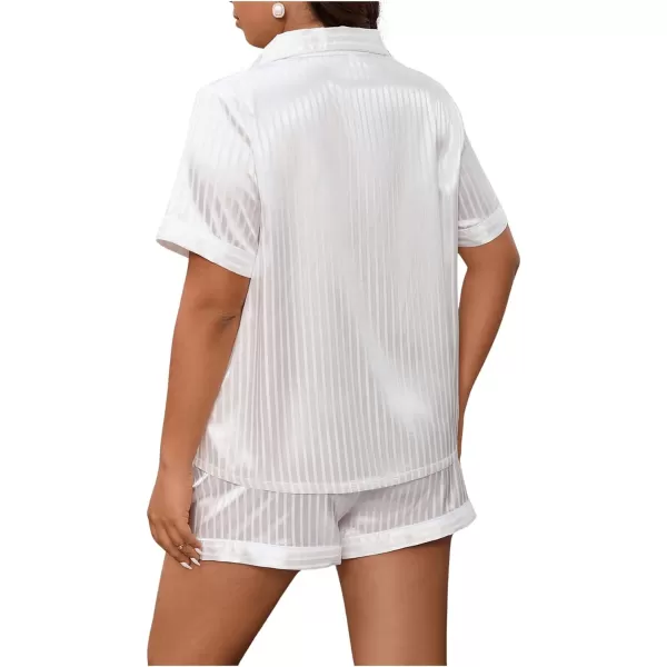 WDIRARA Women's Plus Size Satin Floral Short Sleeve Button Up Pajamas Shorts Lounge Set