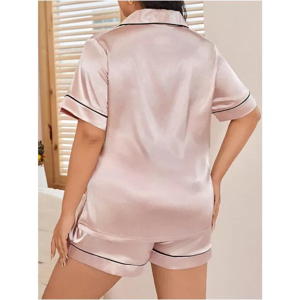 WDIRARA Women's Plus Size Satin Floral Short Sleeve Button Up Pajamas Shorts Lounge Set