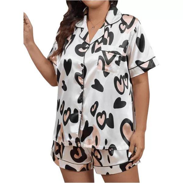 WDIRARA Women's Plus Size Satin Pj Set Short Sleeve Button Down Pajamas with Shorts Sleepwear