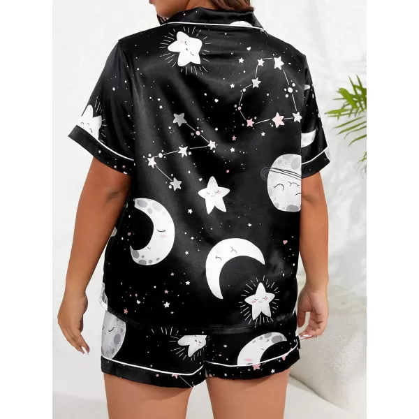 WDIRARA Women's Plus Size Satin Pj Set Short Sleeve Button Down Pajamas with Shorts Sleepwear