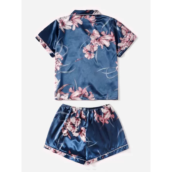 WDIRARA Women's Plus Size Satin Pj Set Short Sleeve Button Down Pajamas with Shorts Sleepwear