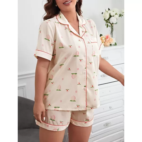 WDIRARA Women's Plus Size Satin Pj Set Short Sleeve Button Down Pajamas with Shorts Sleepwear