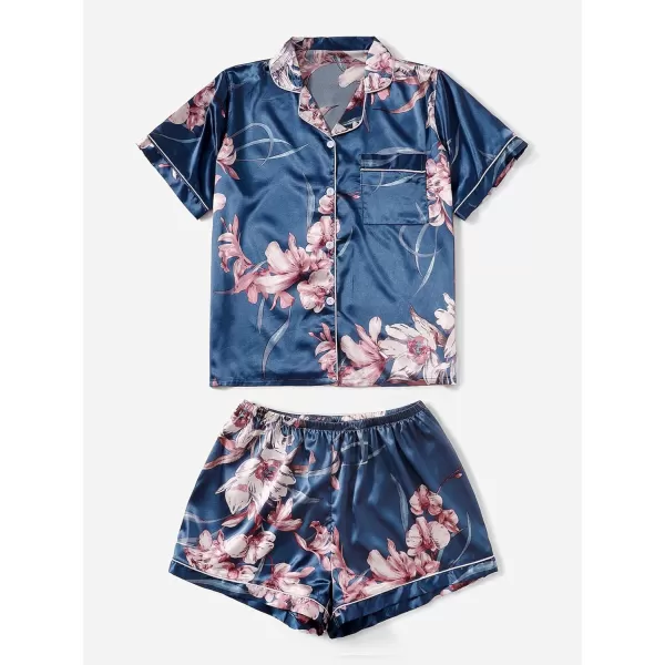 WDIRARA Women's Plus Size Satin Pj Set Short Sleeve Button Down Pajamas with Shorts Sleepwear