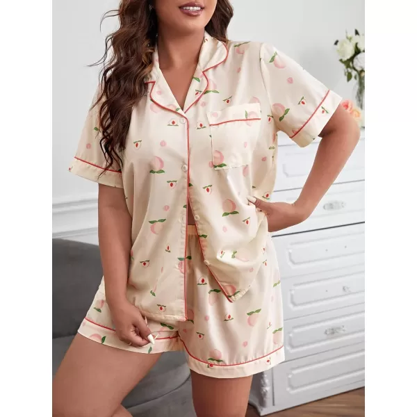 WDIRARA Women's Plus Size Satin Pj Set Short Sleeve Button Down Pajamas with Shorts Sleepwear