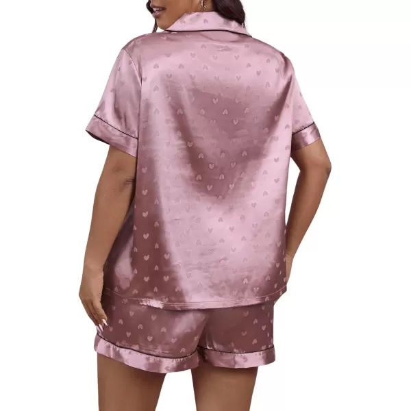 WDIRARA Women's Plus Size Satin Pj Set Short Sleeve Button Down Pajamas with Shorts Sleepwear