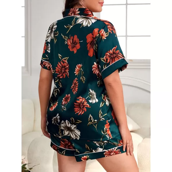 WDIRARA Women's Plus Size Satin Pj Set Short Sleeve Button Down Pajamas with Shorts Sleepwear