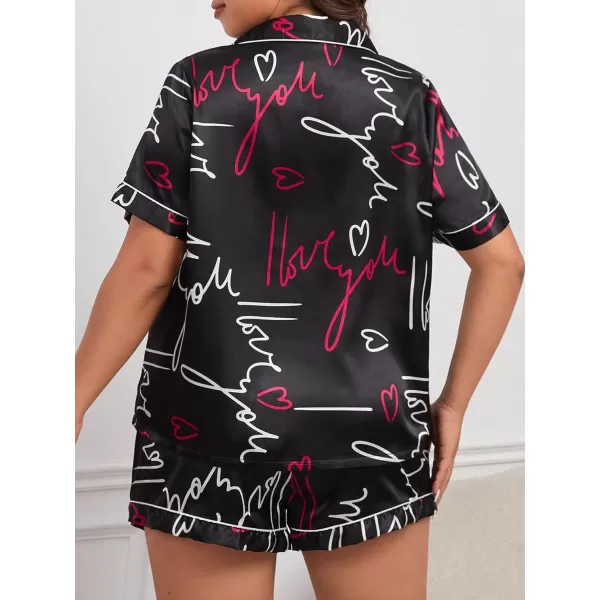 WDIRARA Women's Plus Size Satin Pj Set Short Sleeve Button Down Pajamas with Shorts Sleepwear