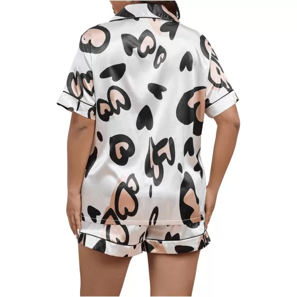 WDIRARA Women's Plus Size Satin Pj Set Short Sleeve Button Down Pajamas with Shorts Sleepwear