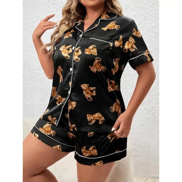 WDIRARA Women's Plus Size Satin Pj Set Short Sleeve Button Down Pajamas with Shorts Sleepwear