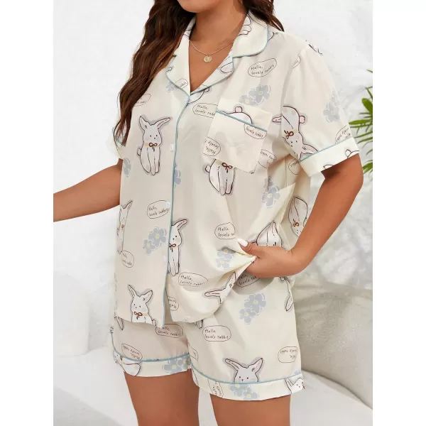 WDIRARA Women's Plus Size Satin Pj Set Short Sleeve Button Down Pajamas with Shorts Sleepwear