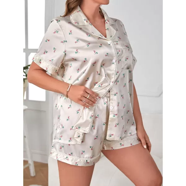 WDIRARA Women's Plus Size Satin Pj Set Short Sleeve Button Down Pajamas with Shorts Sleepwear