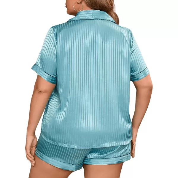 WDIRARA Women's Plus Size Satin Pj Set Short Sleeve Button Down Pajamas with Shorts Sleepwear