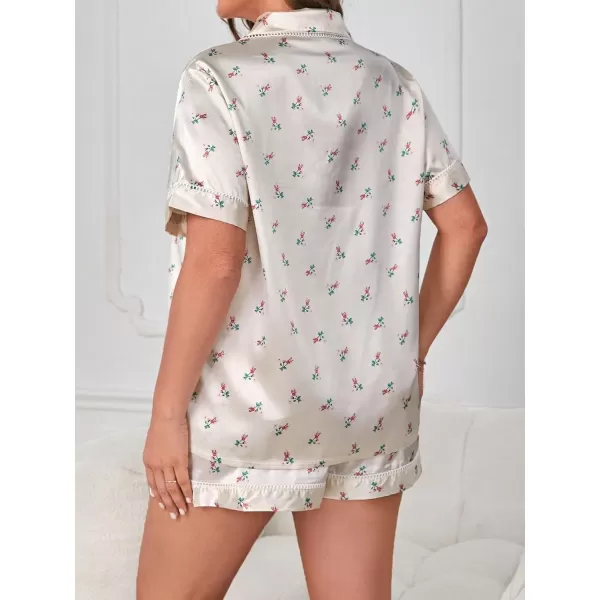 WDIRARA Women's Plus Size Satin Pj Set Short Sleeve Button Down Pajamas with Shorts Sleepwear