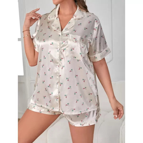 WDIRARA Women's Plus Size Satin Pj Set Short Sleeve Button Down Pajamas with Shorts Sleepwear