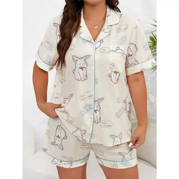 WDIRARA Women's Plus Size Satin Pj Set Short Sleeve Button Down Pajamas with Shorts Sleepwear