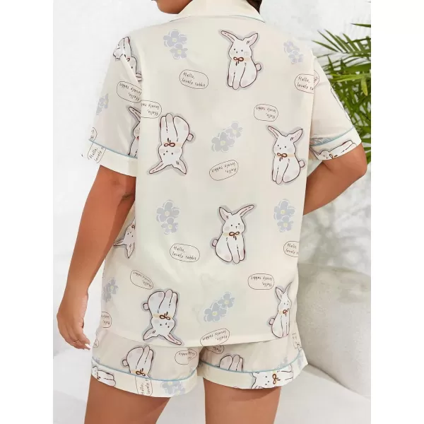 WDIRARA Women's Plus Size Satin Pj Set Short Sleeve Button Down Pajamas with Shorts Sleepwear